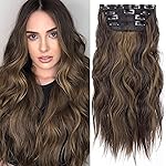 4PCS Clip in Hair Extensions for Women Brown Highlighted Caramel Blonde Long Wavy Thick Hair Extensions Clip in Double Weft Hair Extension for Daliy Use (4pcs, 20Inch, H2/426)