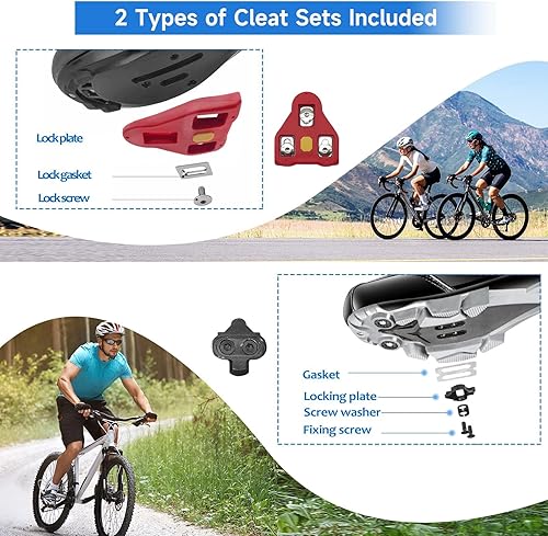Miniatura 5 de ZCVTBYE - Pedales de bicicleta de doble plataforma con tacos, compatibles con sistemas Shimano SPD y Delta, para Peloton, bicicleta de carretera,