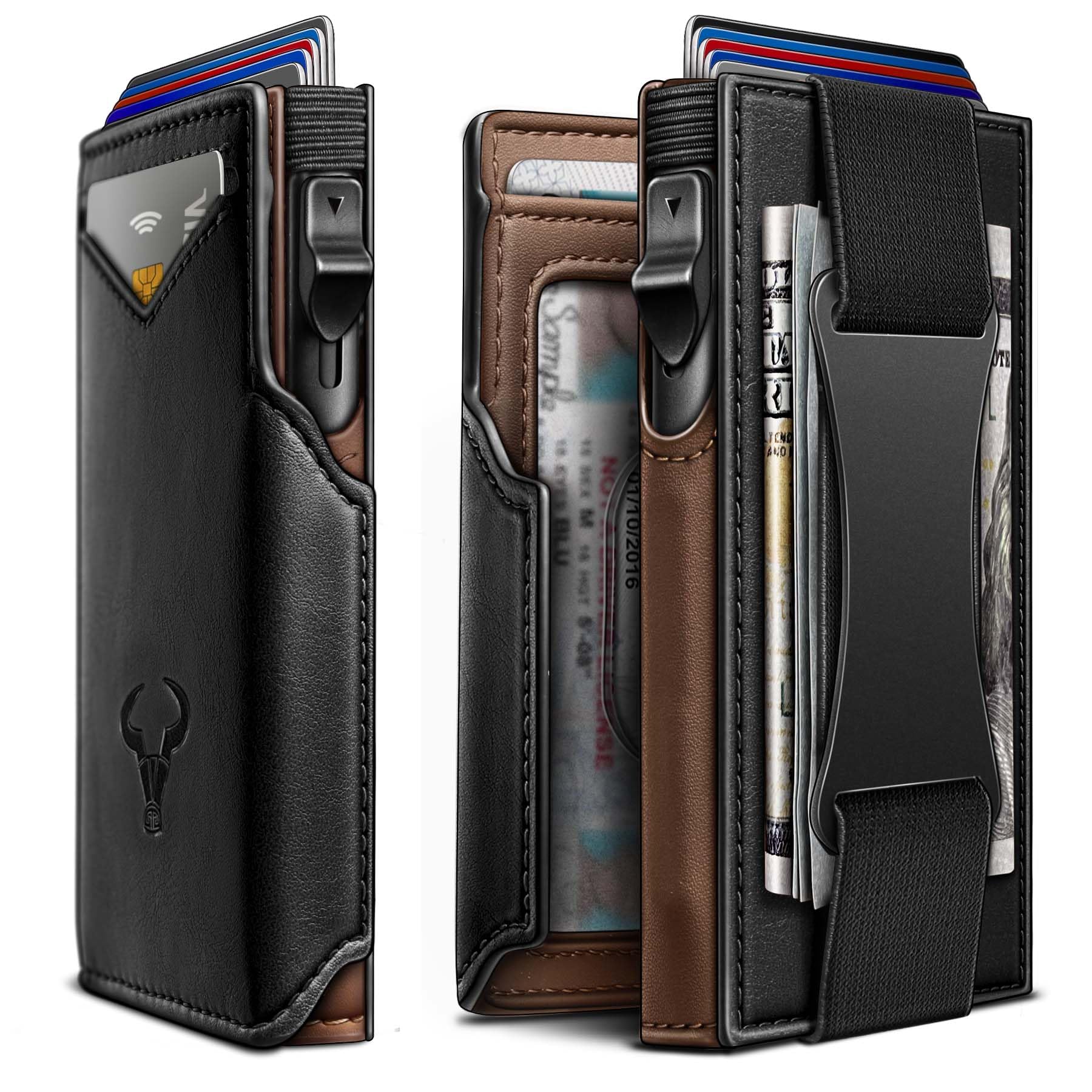 BULLIANT Men Wallet Gift Boxed,Slim Front Pocket Wallet Money Clip Card Holder 3.8"x2.7",Pop-up Access