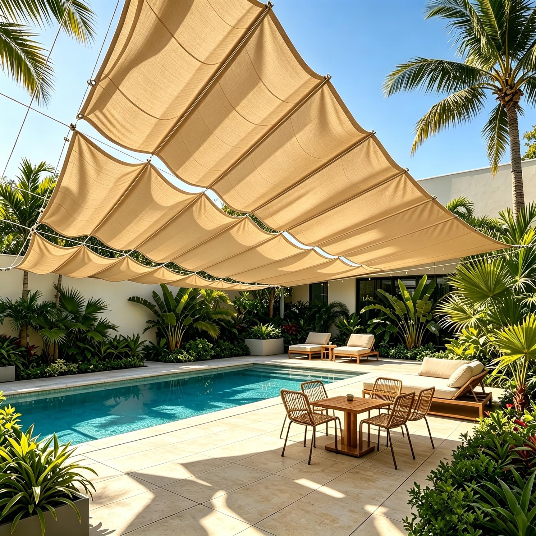 Einziehbar Welle Sonnensegel 70 x 550 cm Wasserdicht Sonnenschutz Schutz vor 98% Uv- Strahlungen & Reißfest, Wetterfest PES Reißfest Verstellbar Sonnen-Segel für Terrasse Garten, Sandgelb