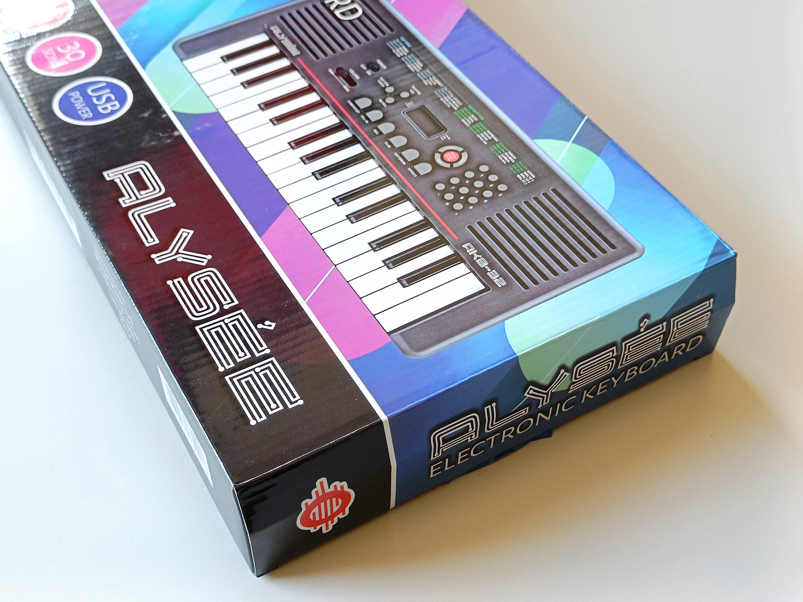 AKB-32 - Tastiera musicale portatile, pianoforte intermedio a 32 tasti, ingresso power bank e caricabatteria per telefono, uscita cuffie