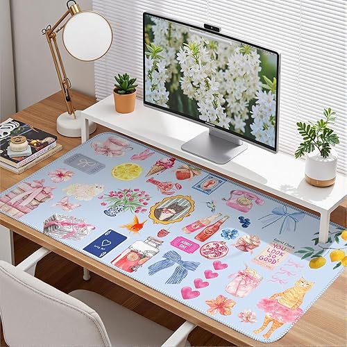 Miniatura 2 de Tapete de escritorio azul con diseño de gato kawaii, retro, vintage, grande, XXL, tapete de mouse para computadora, teclado, laptop, mouse, A1