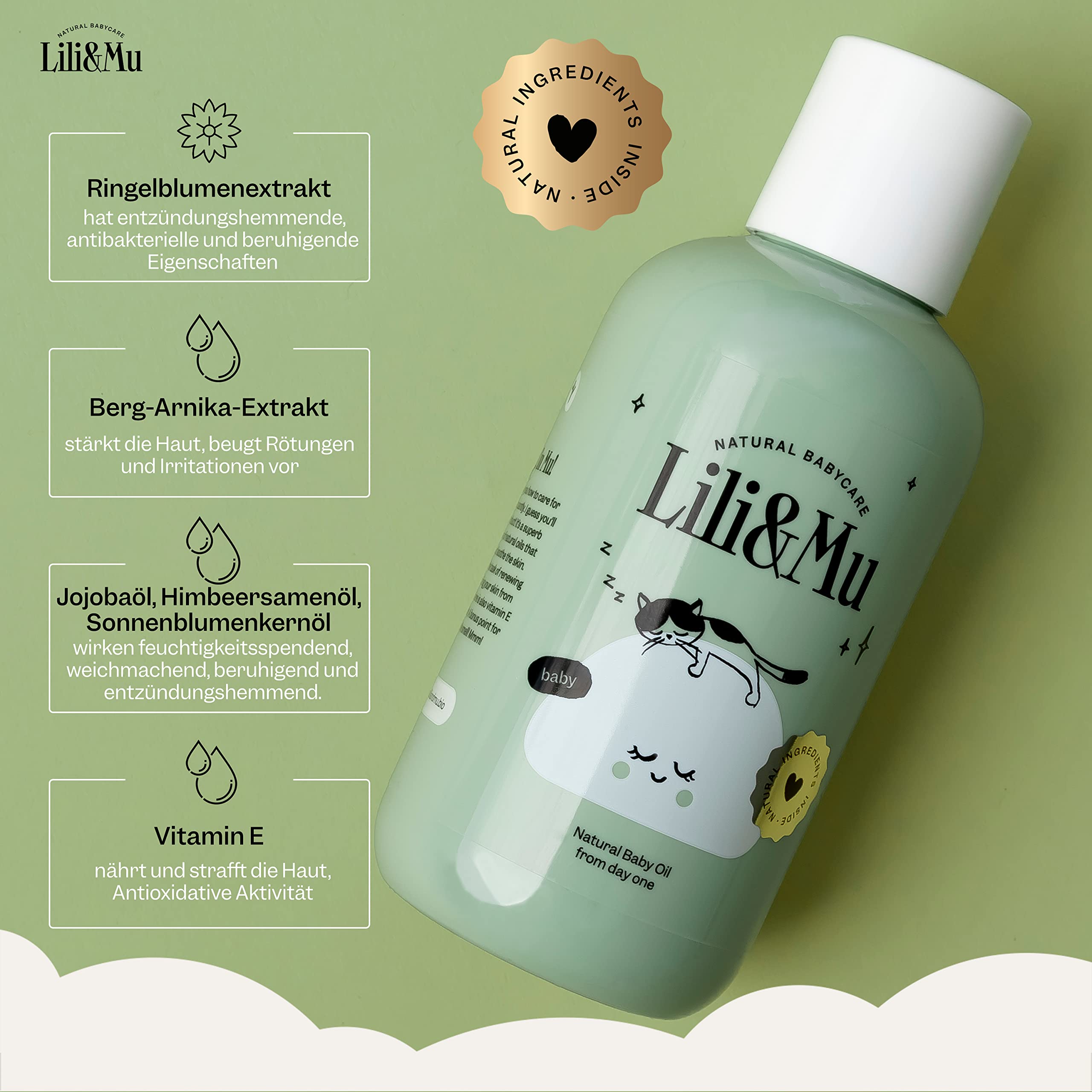 Lili&Mu Baby Natural Baby Oil 150 ml, Baby Care Oil with Jojoba Oil Marigold, Extract Vitamin E, for Delicate Skin Vegan - Image 3