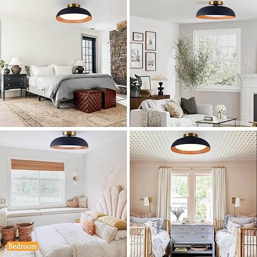 Miniatura 9 de Bargeni Lámpara de techo de montaje empotrado, lámpara LED de 12.5 pulgadas, montaje de techo, 3000 K18 W, negro mate con acento de madera,