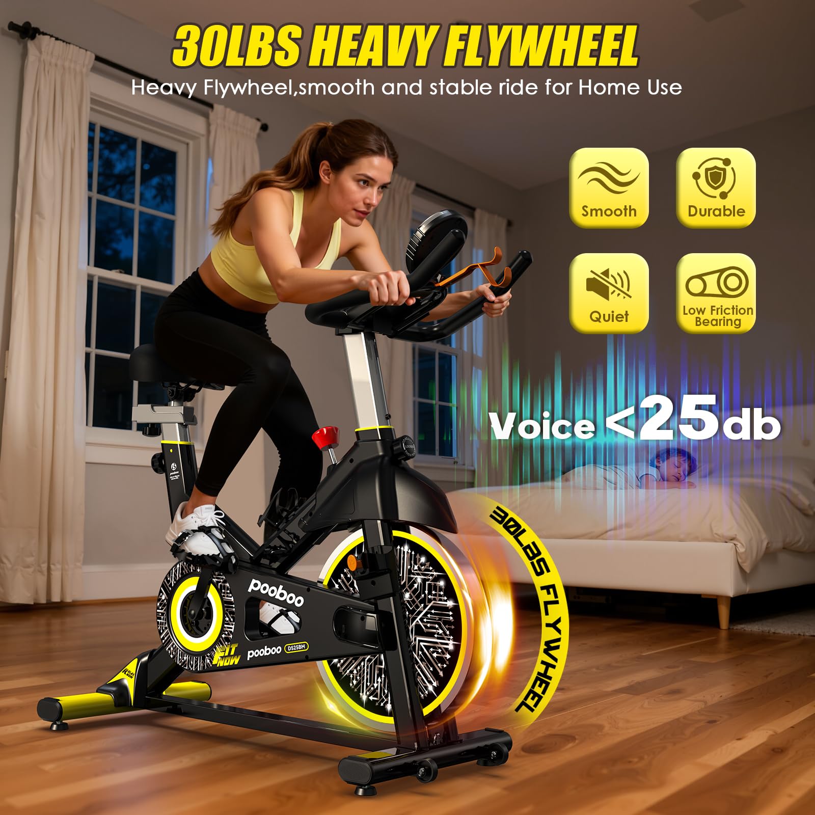 pooboo Exercise Bike, Adjustable Magnetic/Brake Pad Resistance Silent Belt Drive, Indoor Cycling Bike for Home Cardio, Fitness Stationary Bike with 350lbs/300lbs Weight Capacity &Upgraded Version Seat