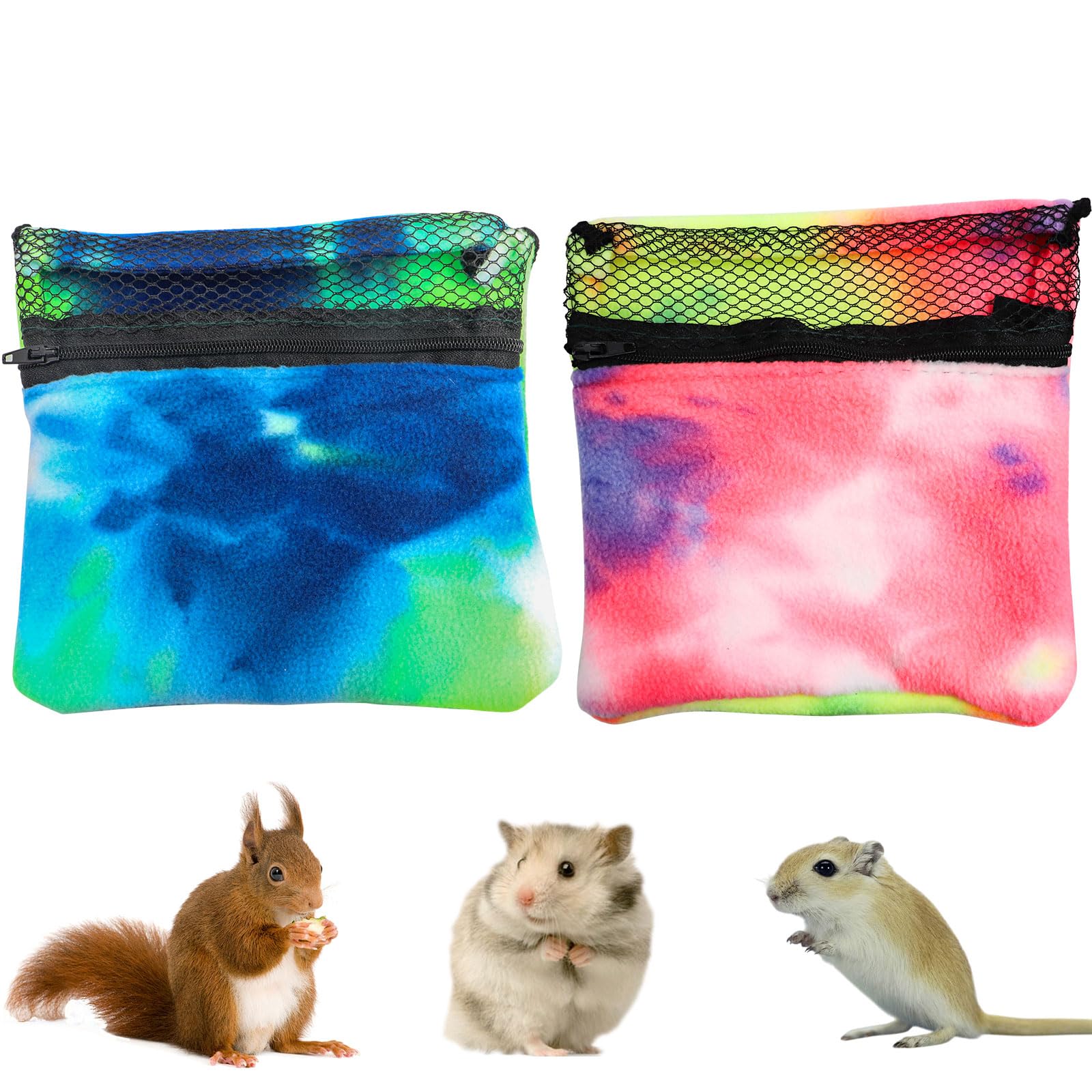 2 Packs Pet Bonding Pouch, Colorful Small Animal Carrier with Breathable Mesh Window, Pet Travel Carrier Accessories for Gerbils, Squirrels, Hamsters,