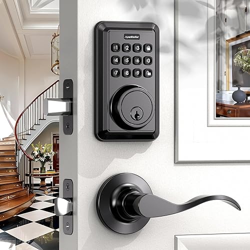 Cerradura de puerta de entrada sin llave con 2 manijas de palanca, cerrojo de seguridad con teclado electrónico, juegos de manijas de cerradura de