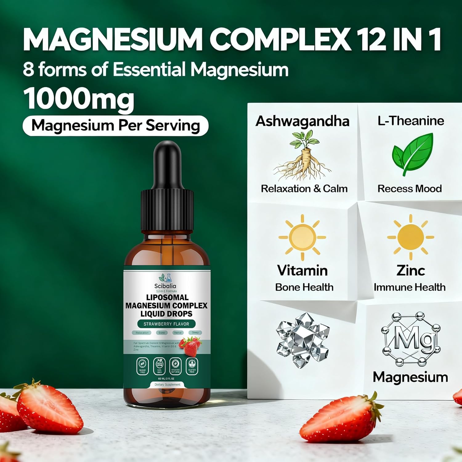 Magnesium Complex Supplement 8 Elemental 1000mg - Magnesium Glycinate, Citrate, Malate, Taurate, Chelated for Easy Absorption for Bones Muscle Recovery Energy, Liposomal Liquid Potency Than Capsules - Image 4