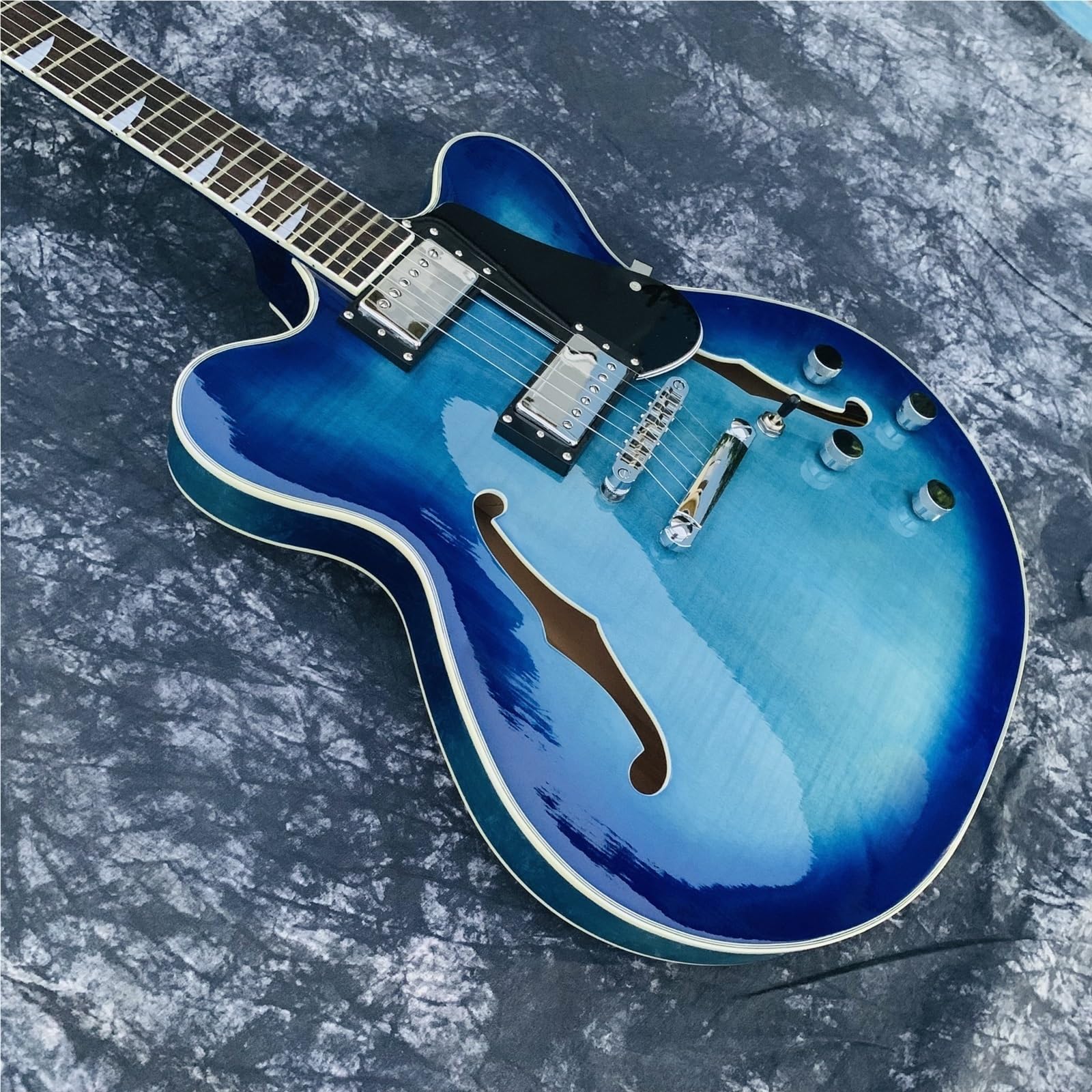 Electric Guitar Kits Blue Maple Tiger Stripe Semi Hollow Jazz Electric Guitar