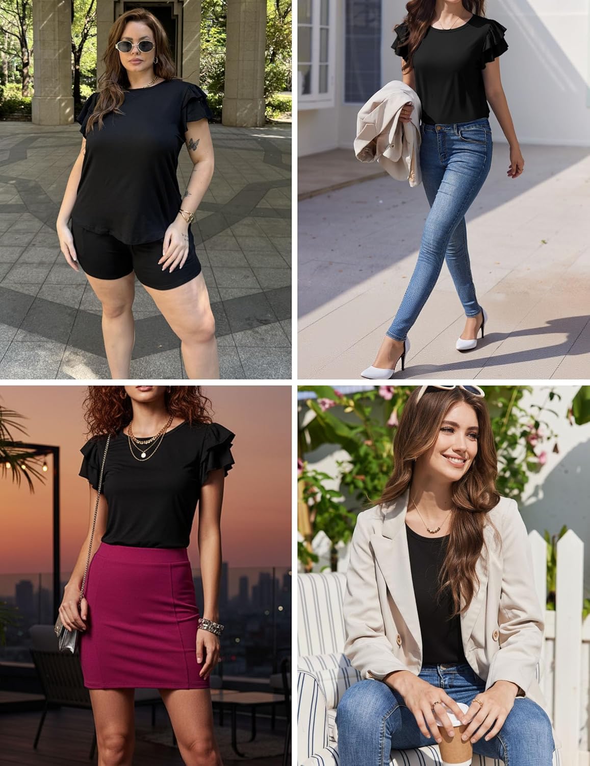 Ekouaer Womens Pajama Sets 2 Piece Ruffle Sleeves Top and Shorts Pjs Soft Sleepwear Cute Loungewear set with Pockets - Image 5