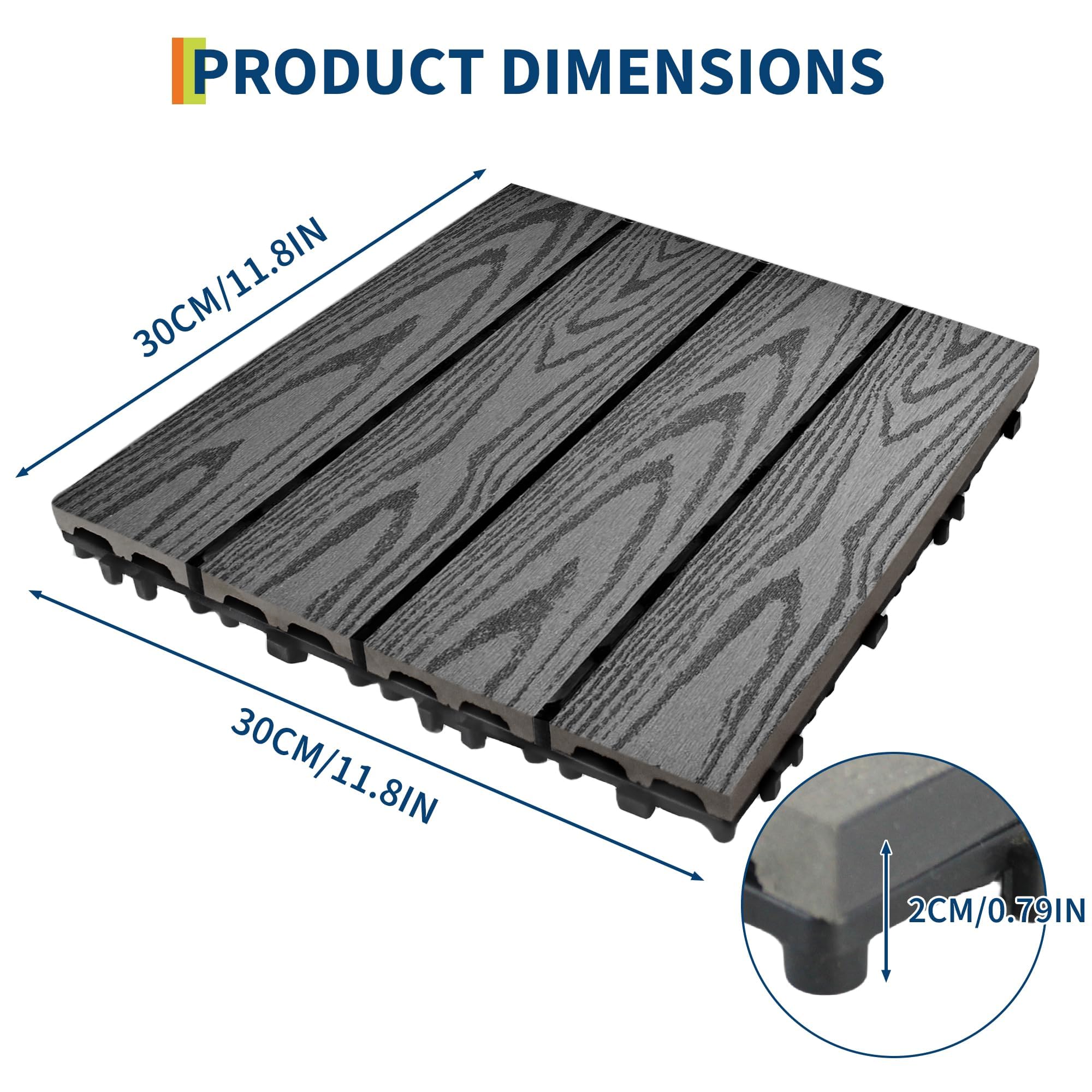 Wetterfeste Verbundholz Terrassenfliesen 30x30cm – Rutschfeste Outdoor Bodenplatten Für Balkon, Garten Oder Pool – Klicksystem DIY – 9er Set, Grau