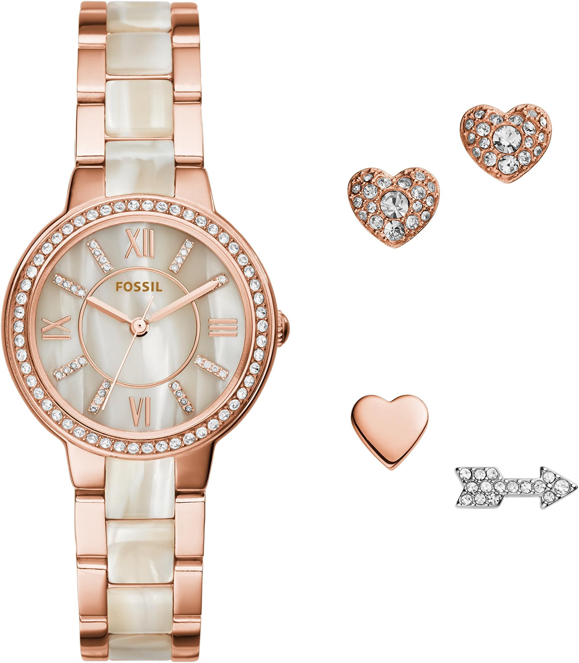 Fossil Women's ES3965SET Virginia Three-Hand Stainless Steel Watch and Earring Set
