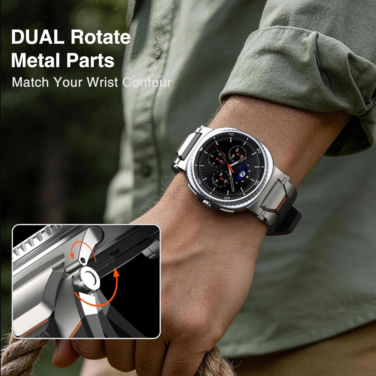 ULTIMAL Rugged TPU Sport Band ONLY for Samsung Galaxy Watch 8 Classic & Galaxy Watch 8 (40/44/46mm), Replacement Strap with Secure Connector, Waterproof Sweat-Resistant, Fit 6.2”-8.9”(Black+Silver)