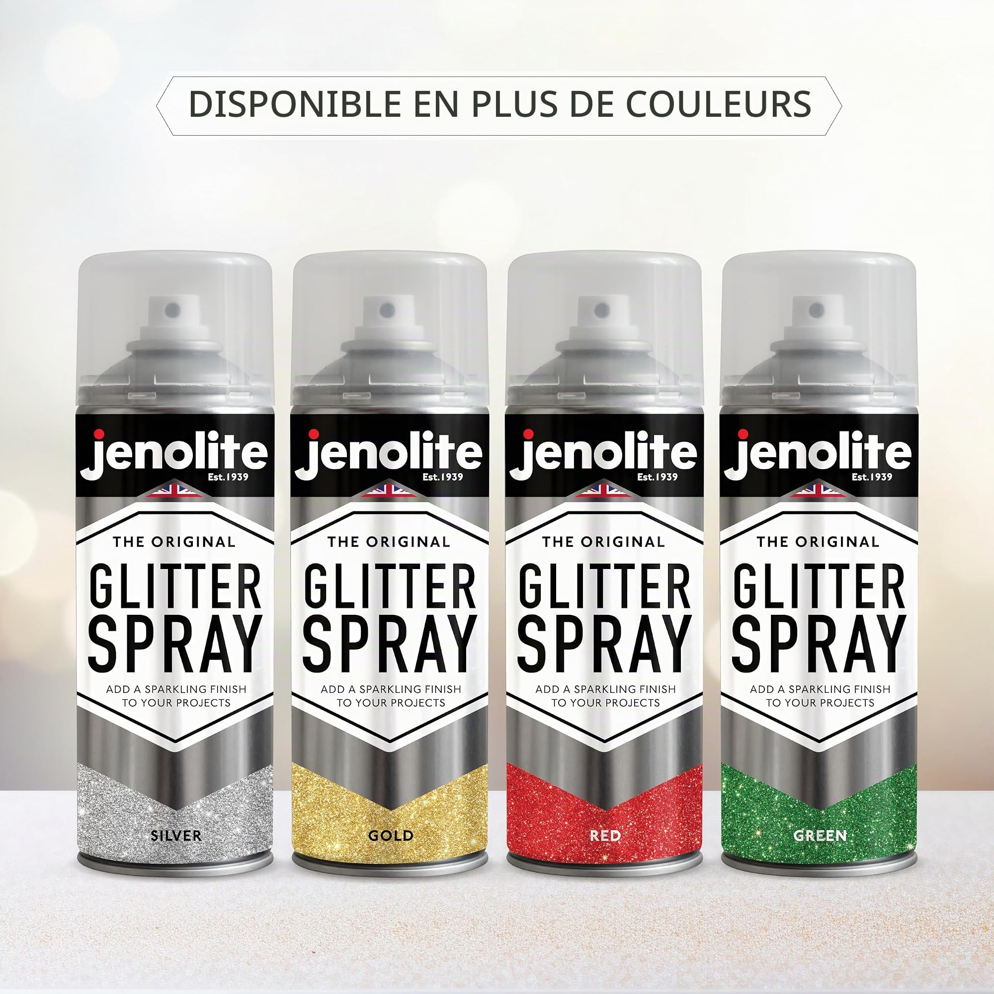 JENOLITE Peinture à paillettes en aérosol | ROUGE | Peinture pailletée | Multisurface | Parfait pour l'artisanat et les loisirs | 3 x 400ml