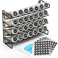 Vista 1 de 4-Tier Spice Rack Organizer Set – Wall Mounted or Countertop – Includes 28 Glass Spice Jars, 386 Spice Labels, Funnel, and Chalk Marker – Kitchen