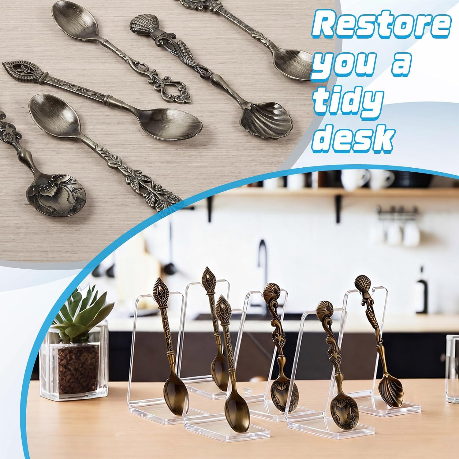 6 Pcs Transparent Acrylic Spoon Pen Display Stand Holder Easel Acrylic Single Souvenir Spoon Wand Stand Rack for Kitchenware Exhibition Home Desk Office (3.8x2.56x1.57inch)