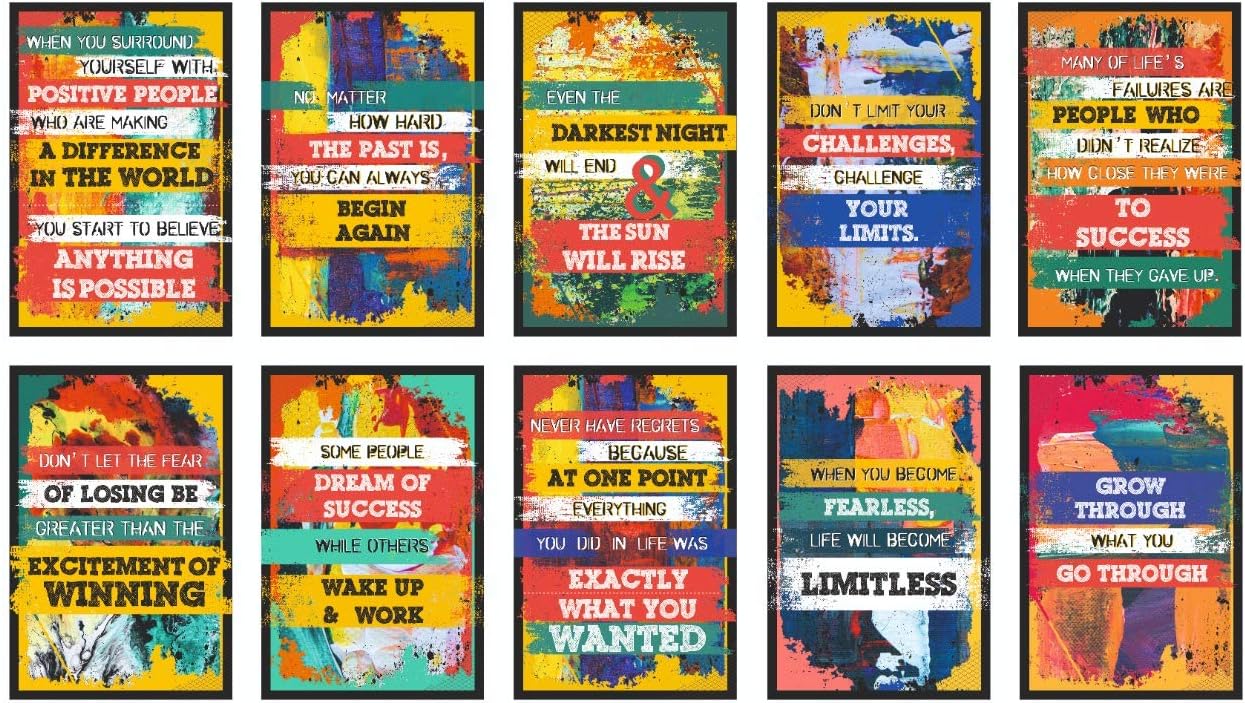 - VantageKart Self Adhesive Motivational Posters Set of 10 | Inspirational Quotes Wall Art 18x12 Inch | Peel & Stick Wall Decor for Home, Office, Study Room & Gym