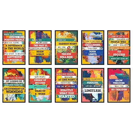 Vantagekart Inspirational Motivational Self Adhesive Wall Posters for Home & Office Decor (Paper, 18x12-inch, Multi) - Set of 10