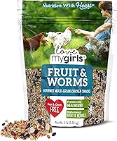 Love My Girls Chicken Snacks Fruit & Worms 5lb Bag - Corn-Free Gourmet Treats with Protein-Rich Mealworms, Fruits & Seeds