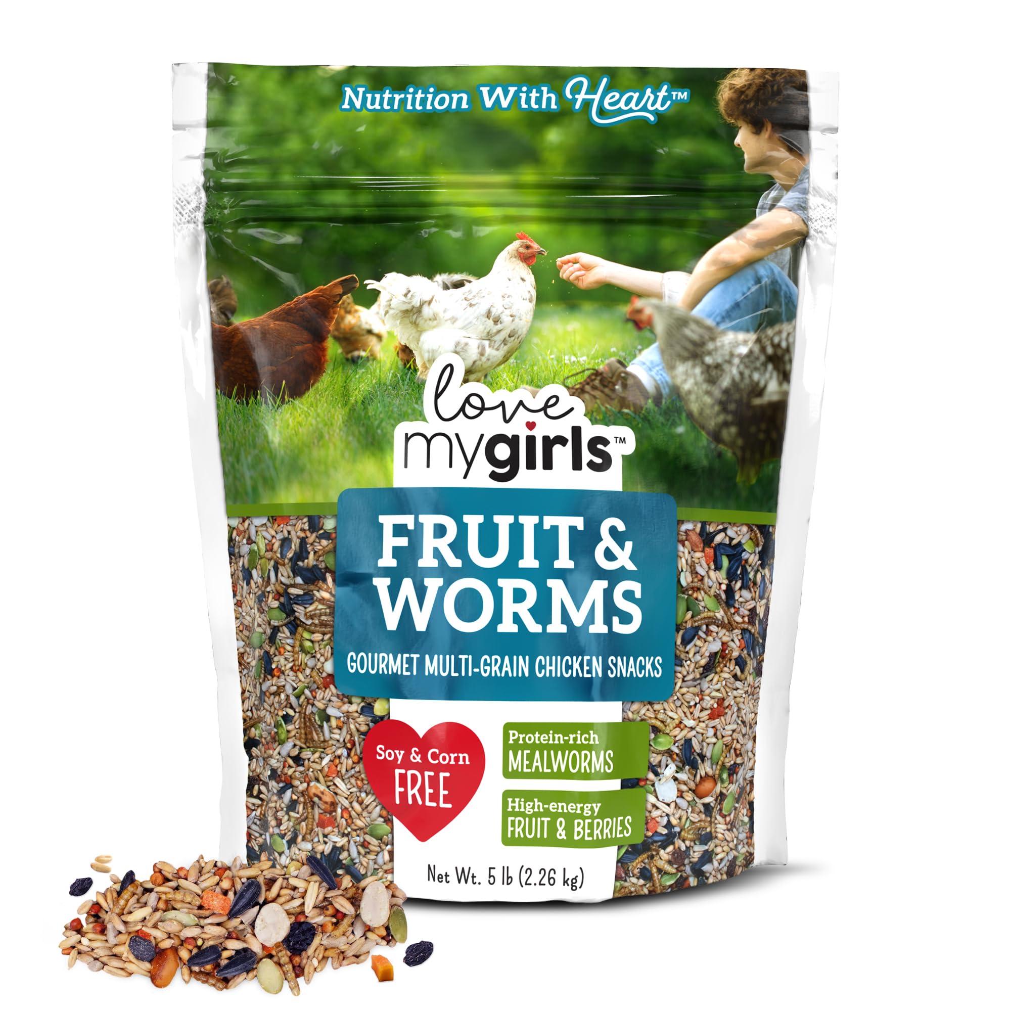 Love My Girls 5lb Chicken Snacks - Gourmet Fruit &amp; Mealworms Bird Treats