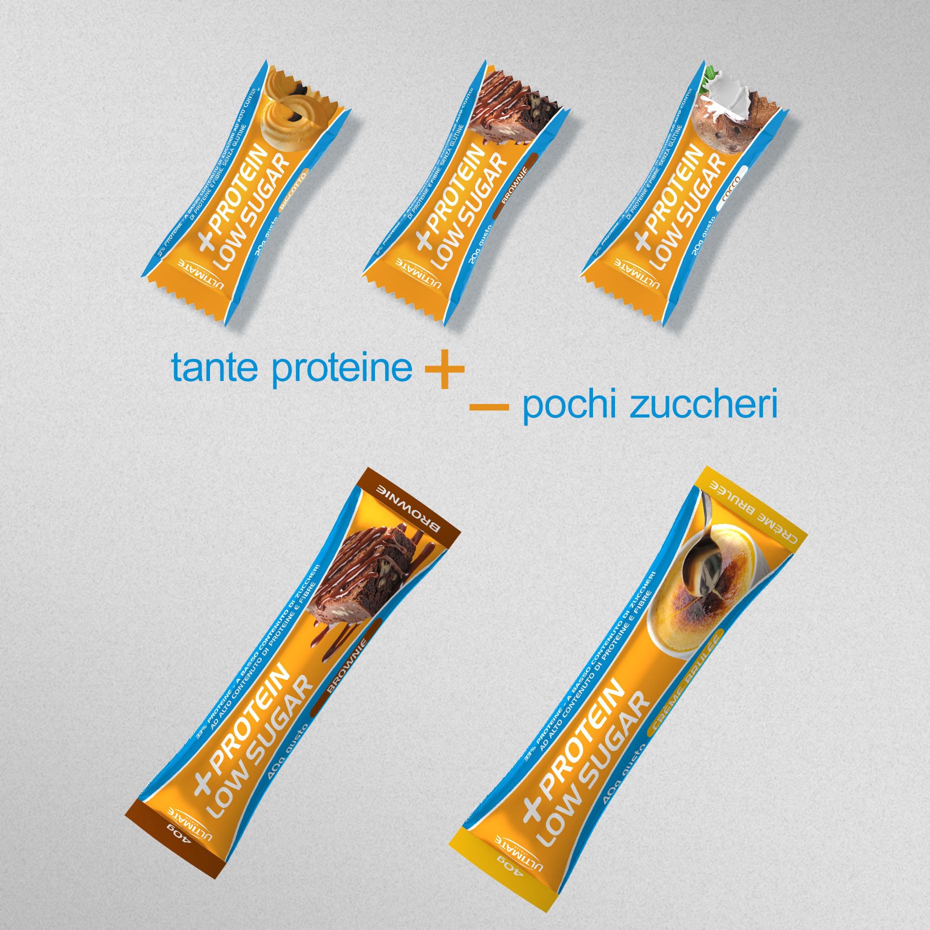 Ultimate Italia - Barretta low sugar proteica al 33% - gusto brownie - 7x20g - a basso contenuto di zuccheri, poche calorie, senza glutine