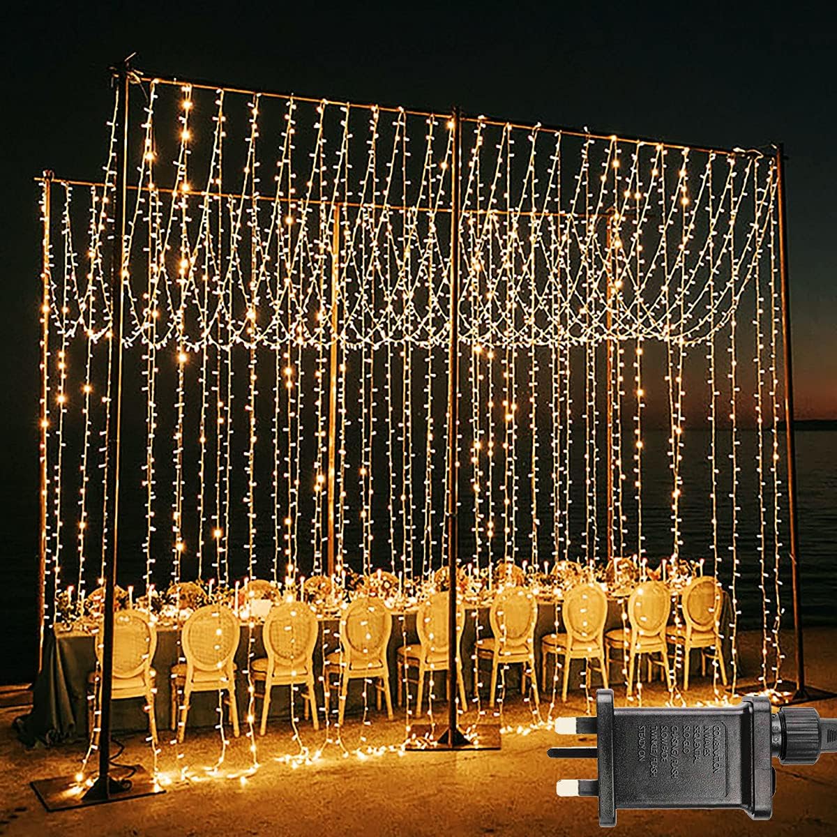 Joycome Curtain Lights Outdoor, 6mx3m 600 LED Curtain Fairy Lights Plug in, 8 Modes/Timer/Connectable Waterfall Fairy Light