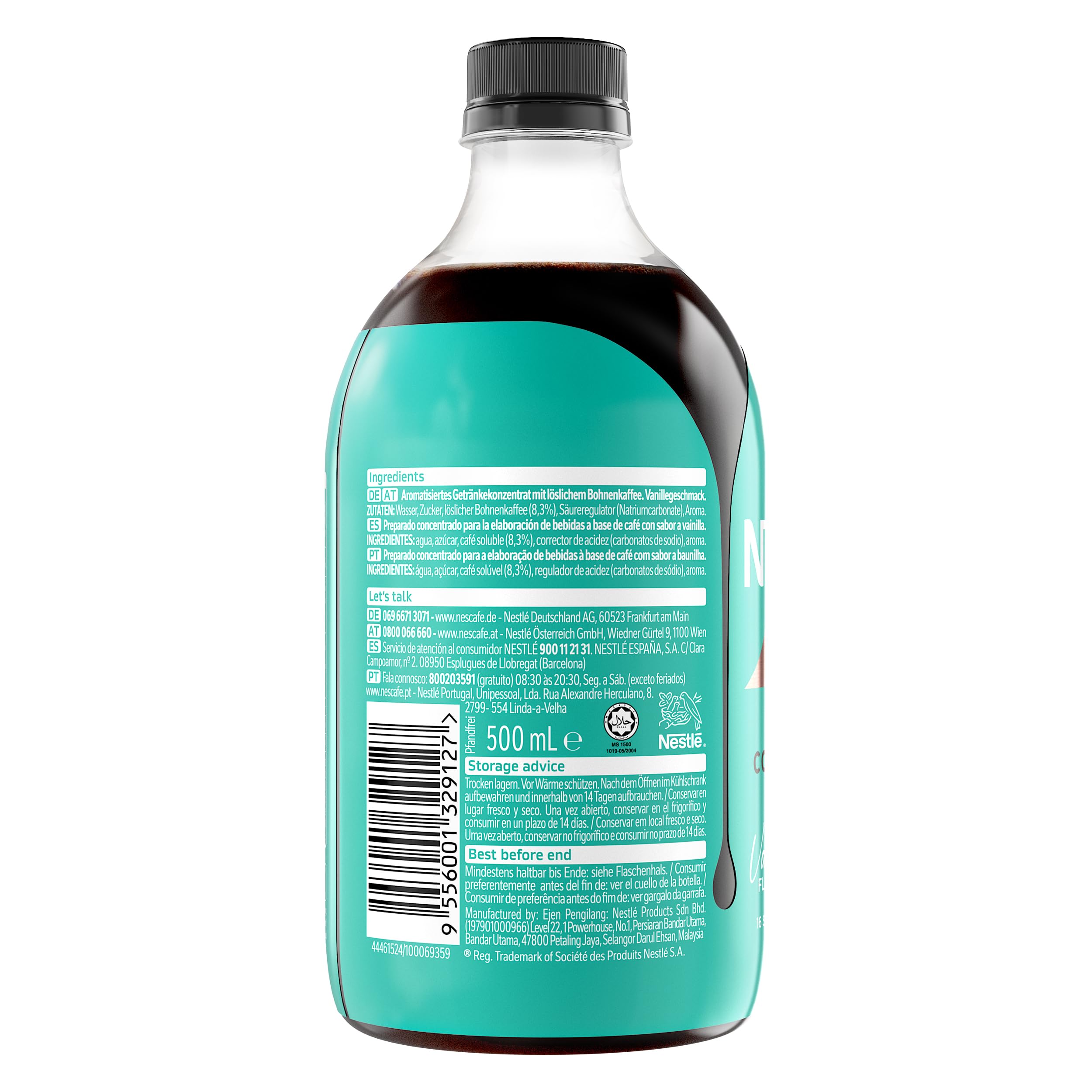 NESCAFÉ Espresso Concentrate Vainilla, con café Arábica y sabor vainilla, Concentrado de café líquido para iced coffee y lattes, Botella 500 ml