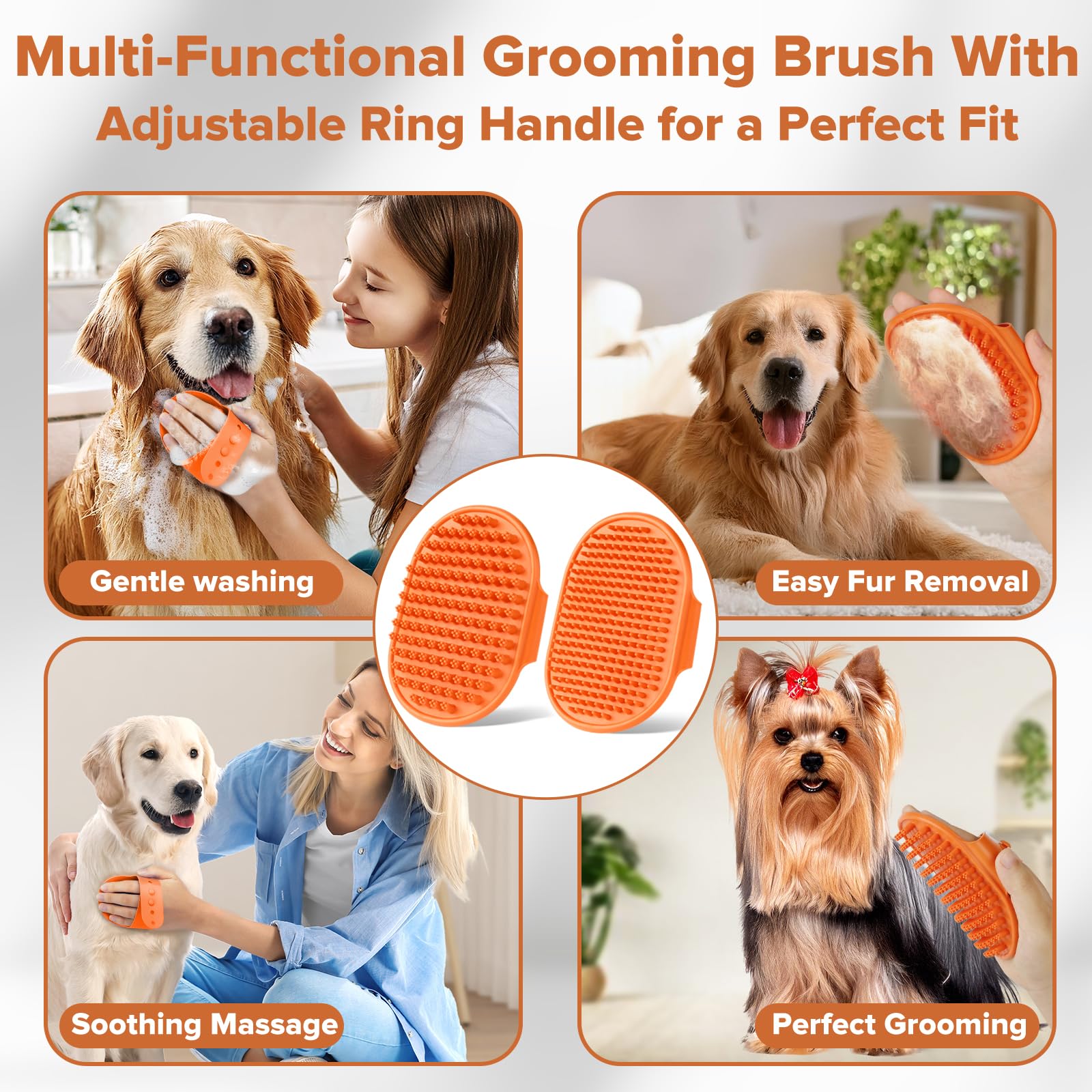 Augwind 6PCS Grooming & Bath Supplies for Dogs, Cats | Dog Washing Gloves | Dog Bath Brush | Dog Shower Brush | Pet Grooming Gloves | Dog Grooming kit | Pet Supplies for Showerhead & Sprayer (Orange) view 5