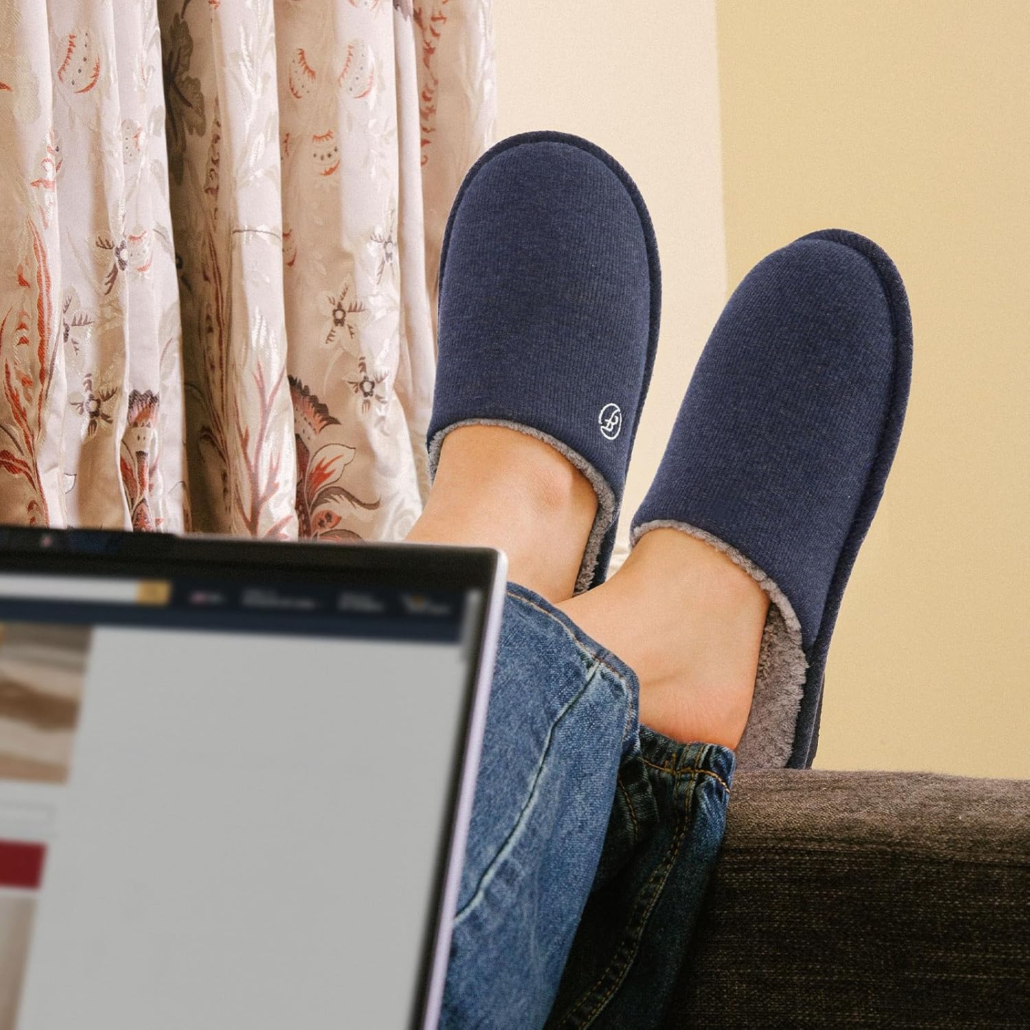 EverFoams Men's Cotton Knit Slippers Lightweight Memory Foam Indoor House Shoes with Anti-Skid Sole - Image 2