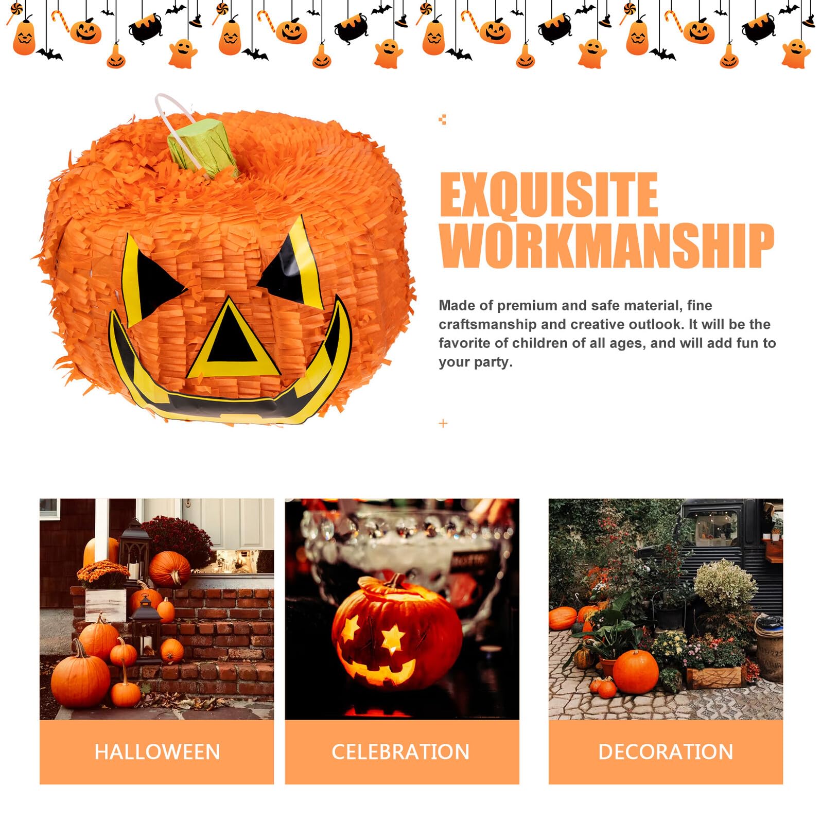 Piñata Citrouille Halloween en Papier Orange pour Fête Garçon et Filles