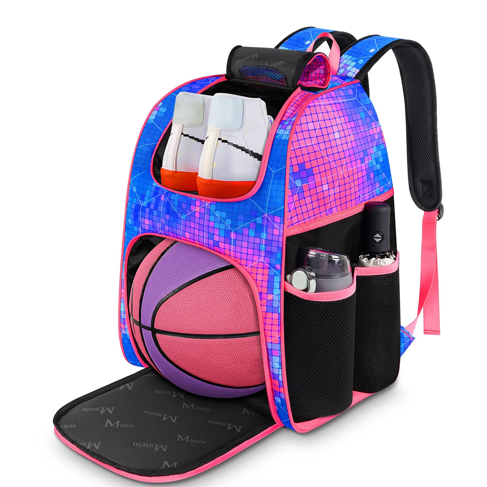 MATEIN Basketball Bag Sturdy Soccer Bag with Ball Holder Shoe Compartment Large Basketball Backpack for Training Equipment Water