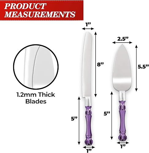 Miniatura 4 de Homi styles Cuchillo para tartas y servidor, juego de cuchillos para tartas de boda, juego de servir para recepciones, cumpleaños, juego de corte de