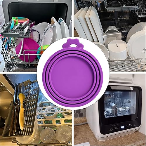 Vista 5 de Paquete de 4 Tapas de Latas de Comida para Mascotas de Silicona para Comida de Perros y Gatos