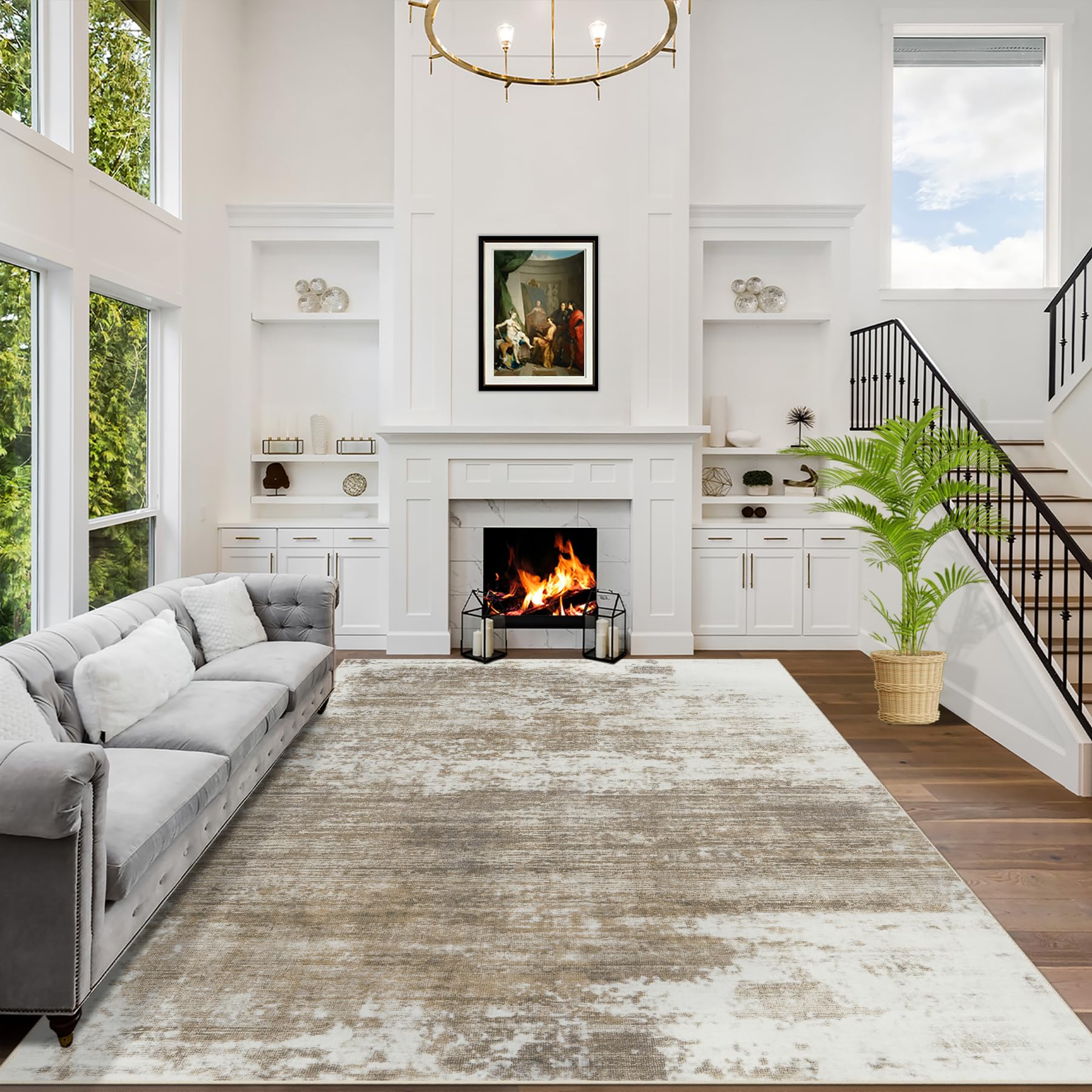 8x10 Area Rugs Washable Rug: Modern Abstract Living Room Rug Soft Anti-Skid Thin Carpet Indoor Floor Non-Shedding Carpets for Bedroom Dining Room