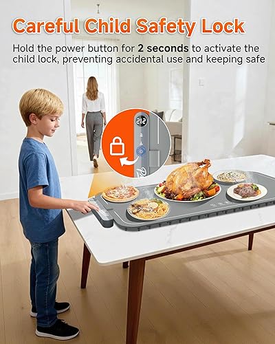 Miniatura 7 de Tapete de calentamiento para alimentos, extra grande XXL de 36 x 16 pulgadas, calentador de alimentos para bufé, tapete de calentamiento de