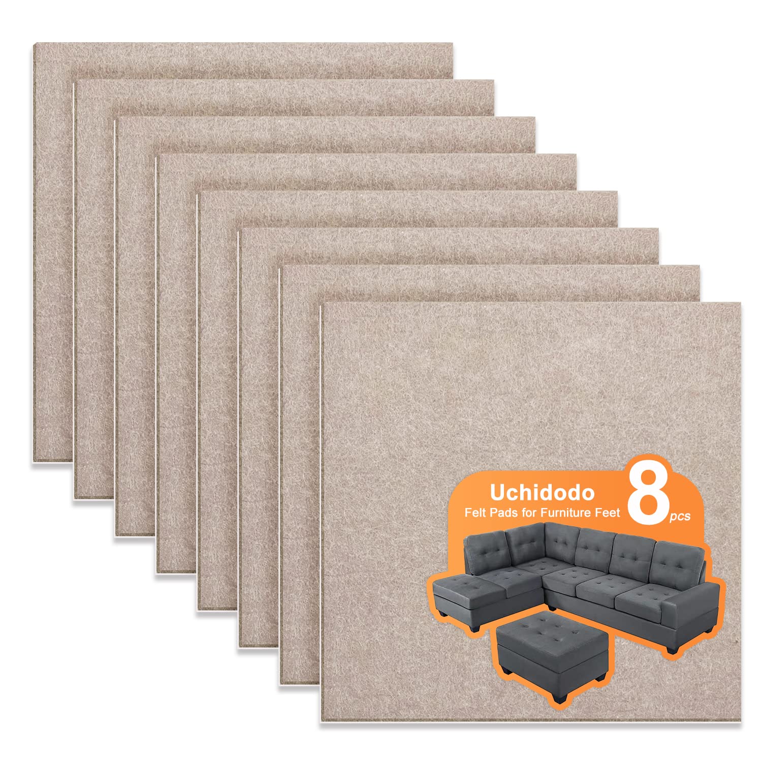 Uchidodo Self-Adhesive Felt Glides, Pack of 8, Felt Self-Adhesive, Large, Furniture Felt Glides, 20 cm x 20 cm Furniture Gliders, DIY to All Shapes