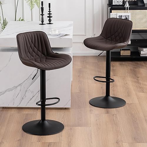 Miniatura 13 de YOUTASTE Bar Stools Set of 2, Adjustable Swivel Counter Height Barstools with Back, All Grey Faux Leather Upholstered Bar Chairs with Metal Base,