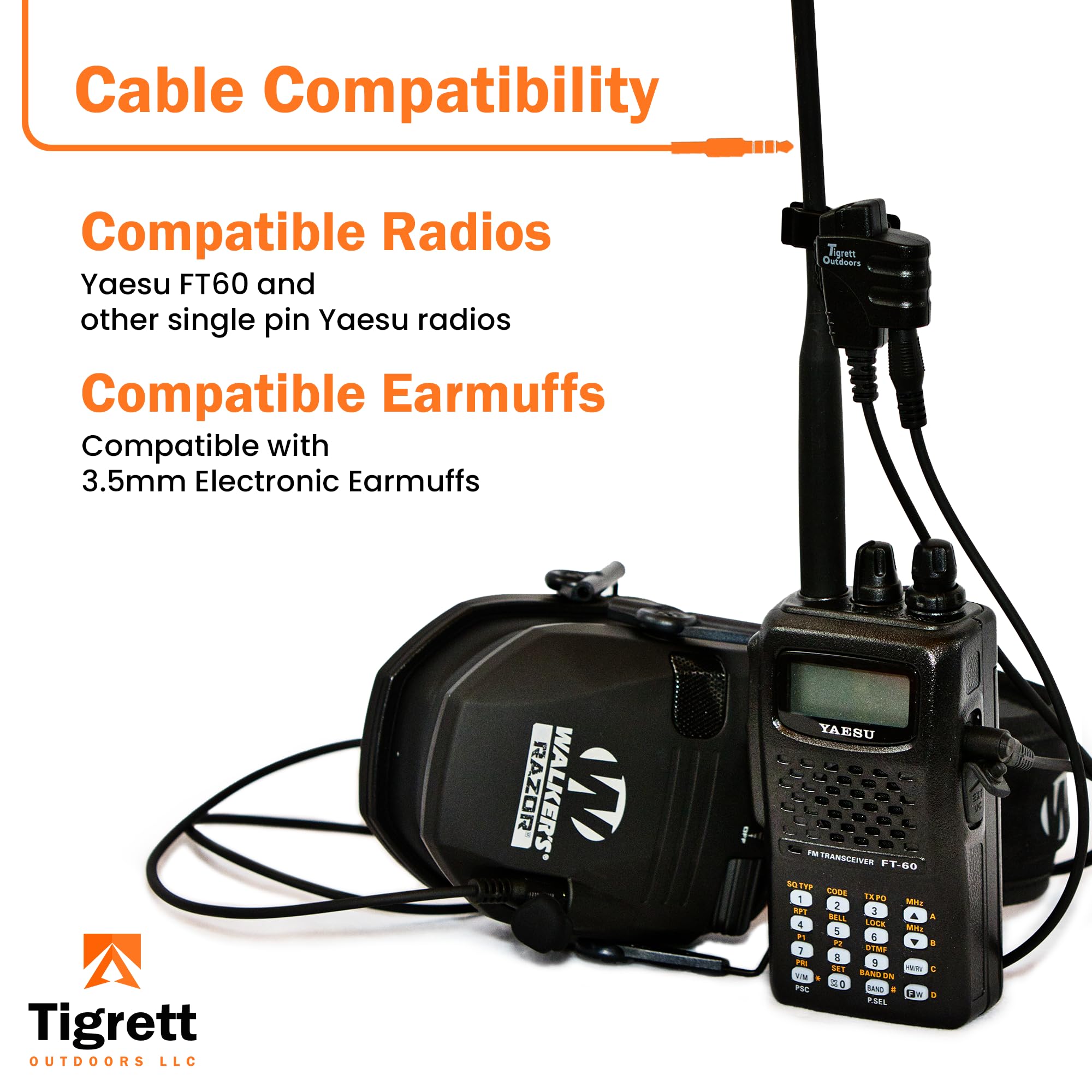 Tigrett Outdoors SMC PTT Cable - 3.5mm Audio Cable Adapter for Yaesu FT-60,  Motorola 2 Pin Radios & More- PTT for Electronic Earmuffs - Hands-Free ...