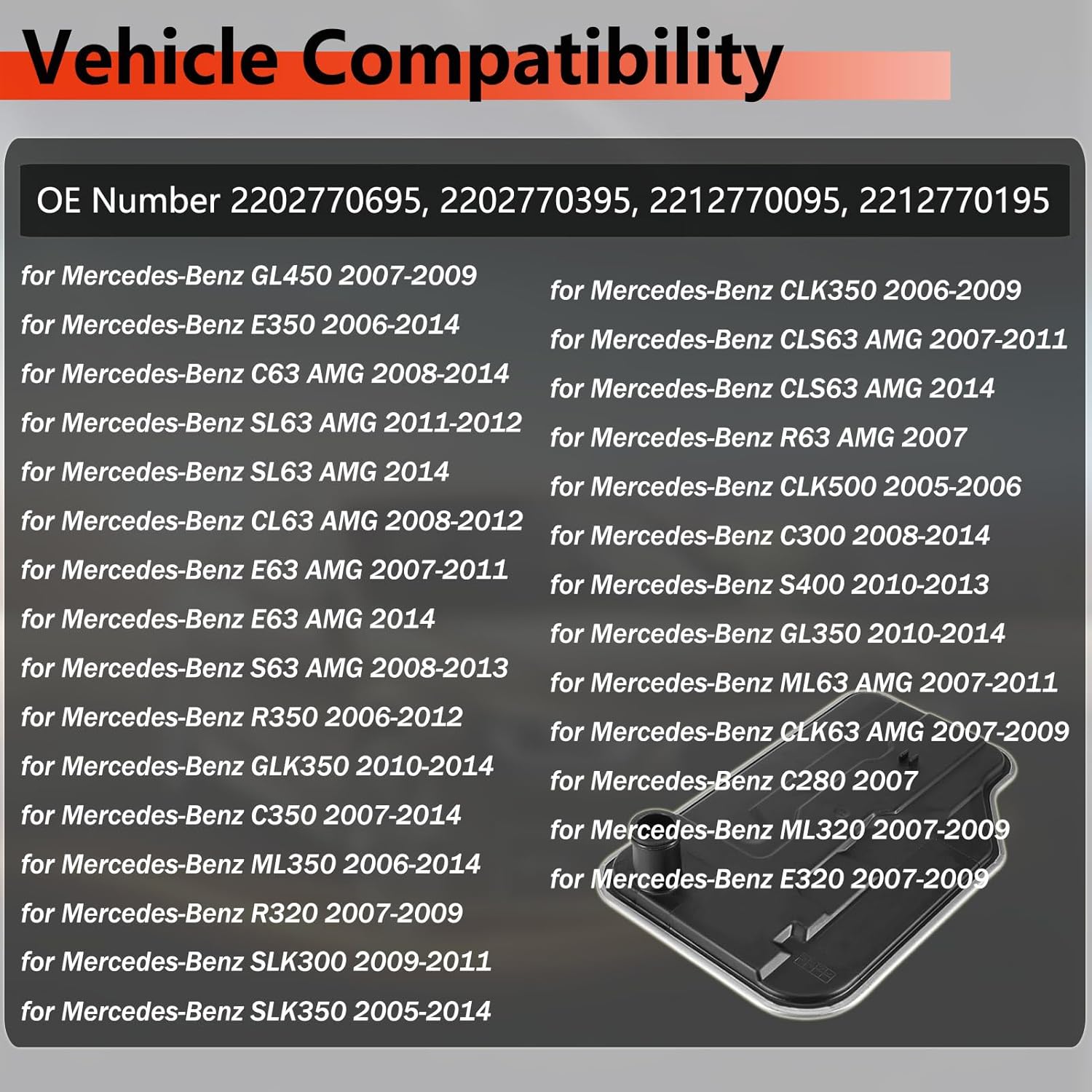 TA-VIGOR Automatic Transmission Filter Kit Compatible with Mercedes Benz C300 C350 E350 GL450 2006-2014, 2212770195 Transmission Filter Oil Pan Gasket Kit 722.9 Transmissions