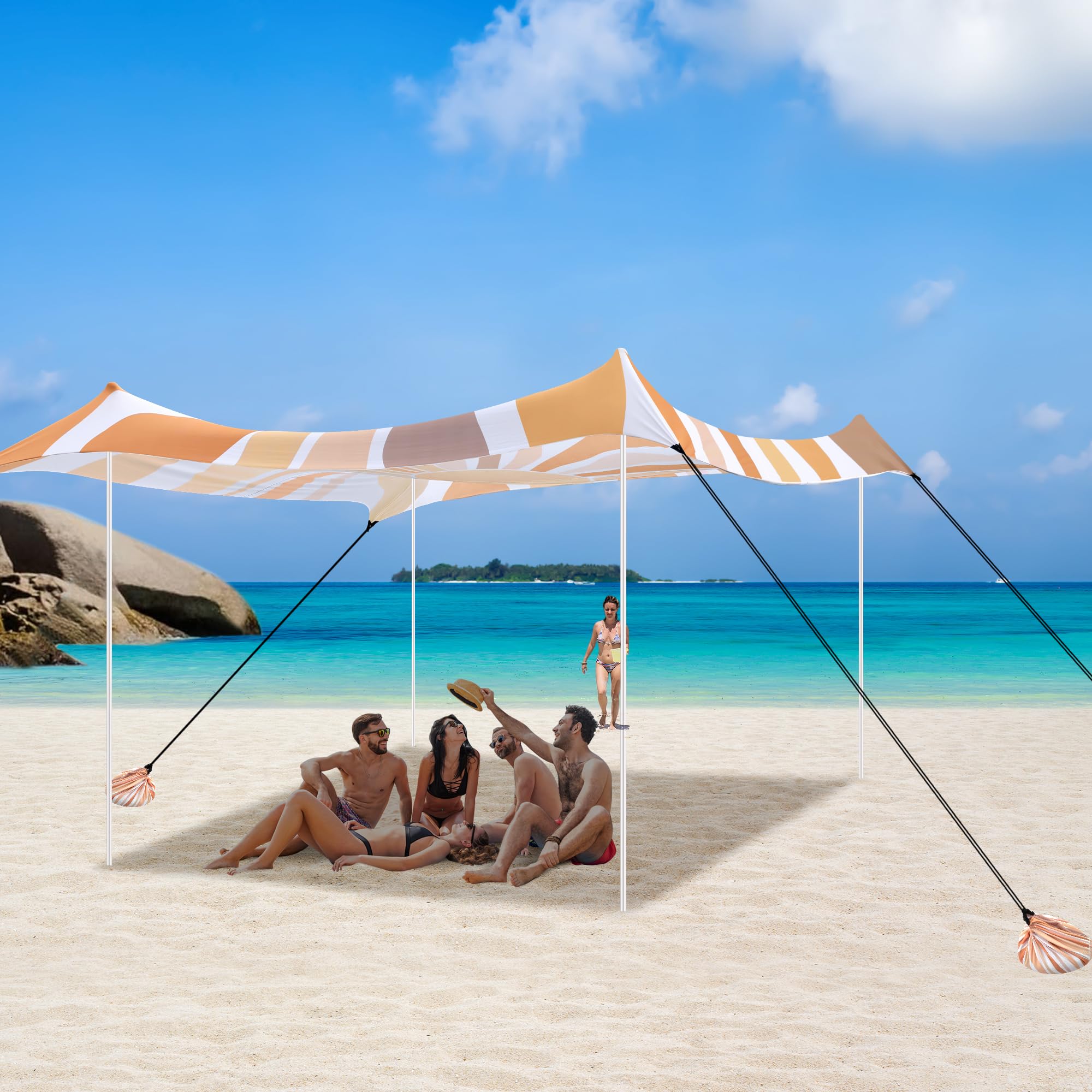 Strandmuschel, Strandzelt Sonnenschutz UV 50+, Windschutz Strandzelt, 3×3 m Tragbar Pop-Up Sonnensegel Strand mit Sandankern & Heringen für Camping, Angeln, Picknick im Garten Strand - Sonnenblumen