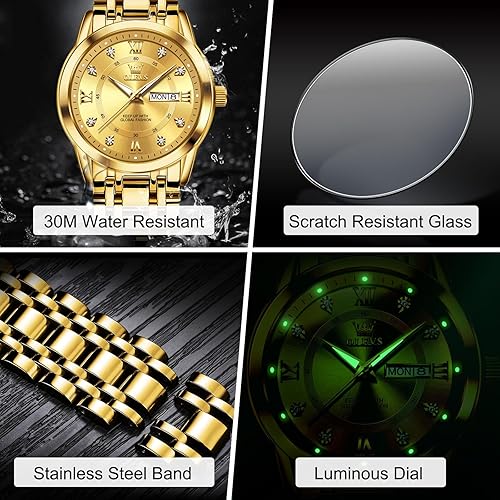 Miniatura 5 de OLEVS Relojes clásicos de acero inoxidable, reloj de cuarzo de cara grande para hombre, fácil de leer, resistente al agua, con día y fecha, esfera