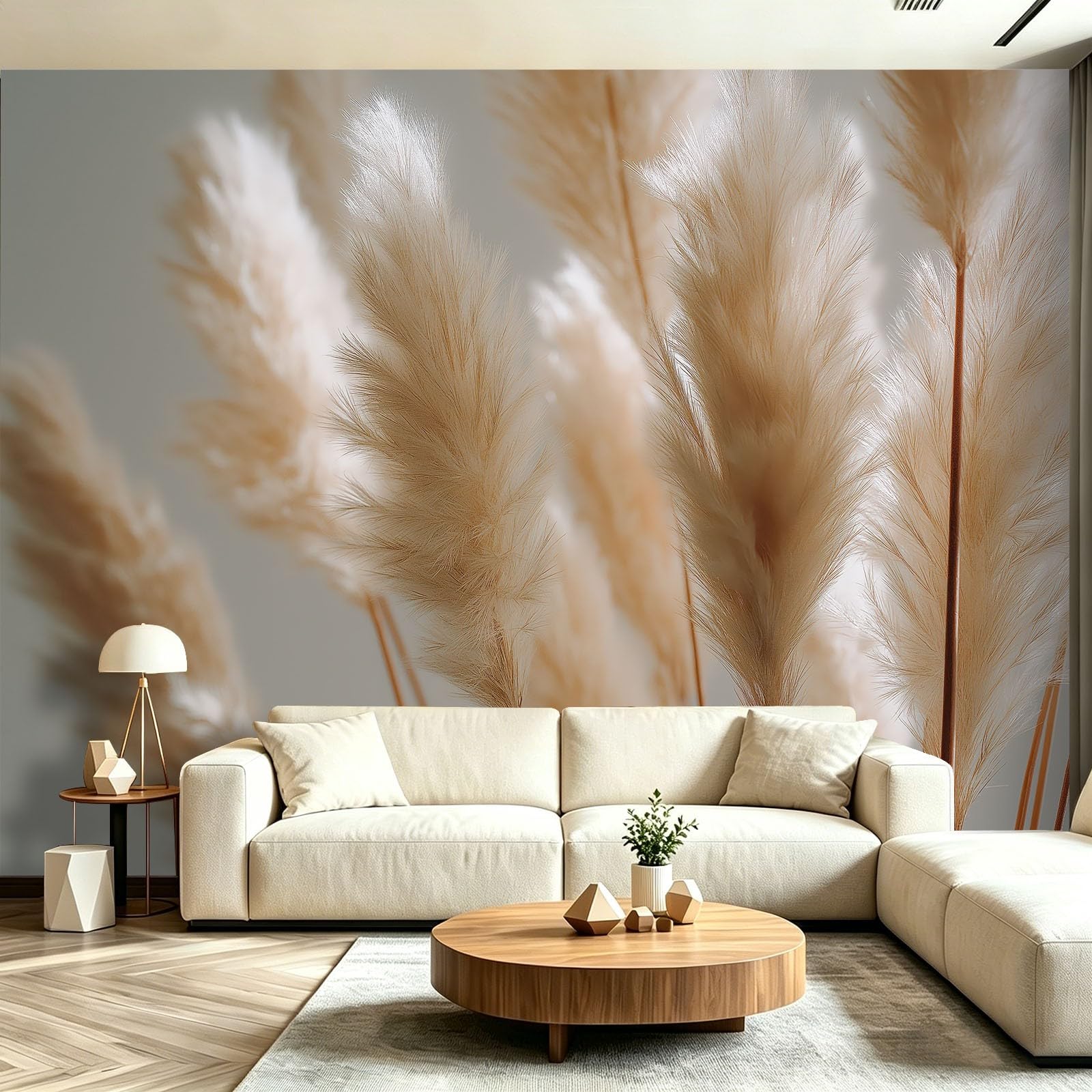 Papier Peint Panoramique Intissé Plante Herbe de la Pampa Moderne Salon 350x256cm