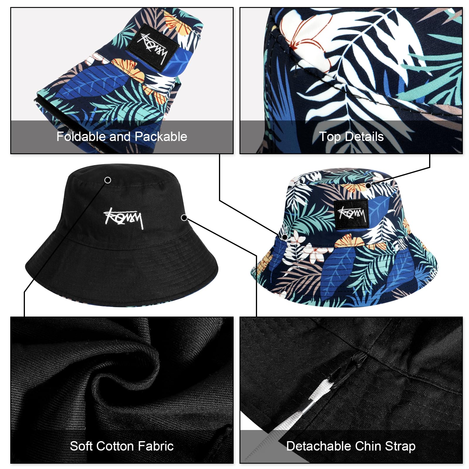 Sombrero de Pescador Reversible XXL Unisex, Moda Tamaño Grande ala Ancha Algodón Sombrero de Sol al Aire Libre, Plegable Gorra de Pesca Bucket Hat Playa al Aire Libre Viaje Hombres Mujeres 54-65