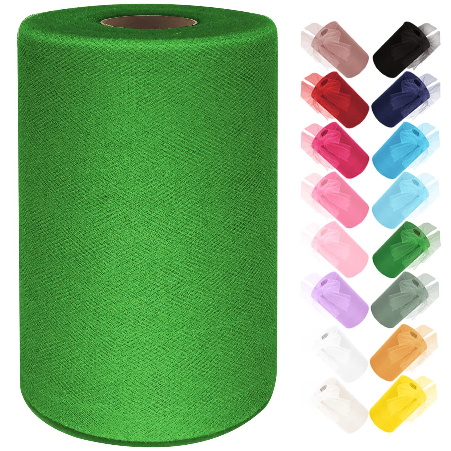 Tulle Fabric Roll 6 Inches x 100 Yards (15cm x 91m) Tulle for Tutu Dress Pom Poms Gift Wrapping Baby Shower Wedding Decor (Green)