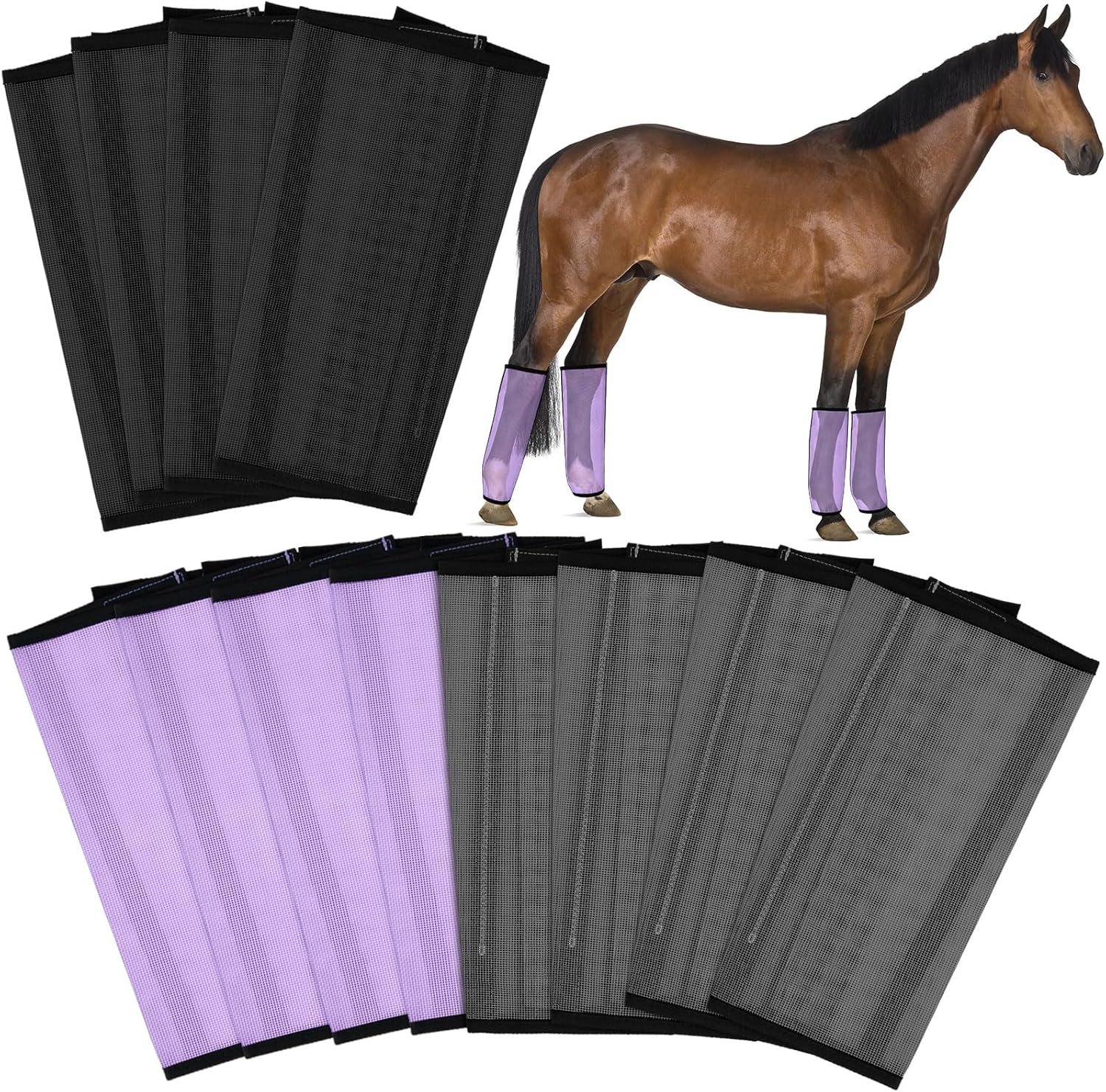 Amylove Set of 12 Fly Boots for Horse Plastic Mesh Fly
