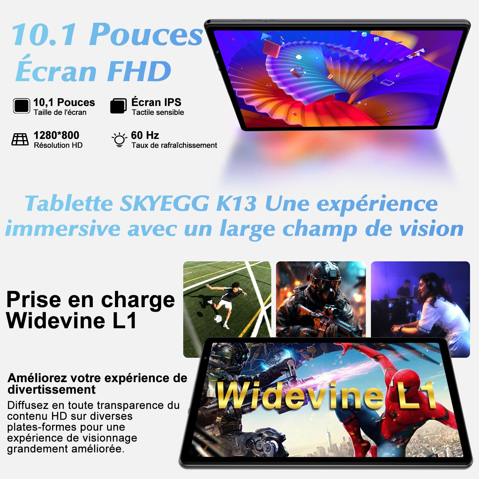 Tablet 10 Pollici Android con 20 GB RAM + 128 GB ROM(Espandibile Fino a 1 TB), Octa-Core, Widevine L1, Wi-Fi 6, Bluetooth 5.0, Fotocamera 8MP + 5MP, Tablet con custodia protettiva, 6000mAh, Grigio