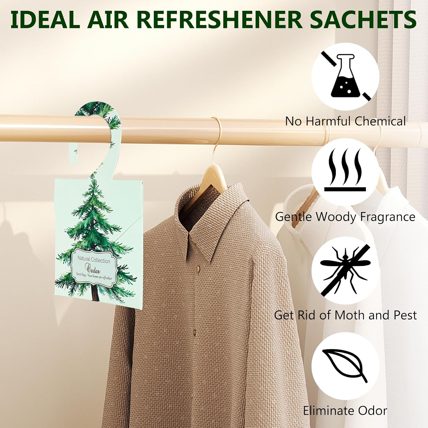 24 Pack Cedar Sachets for Drawers and Closets, Natural Closet Freshener