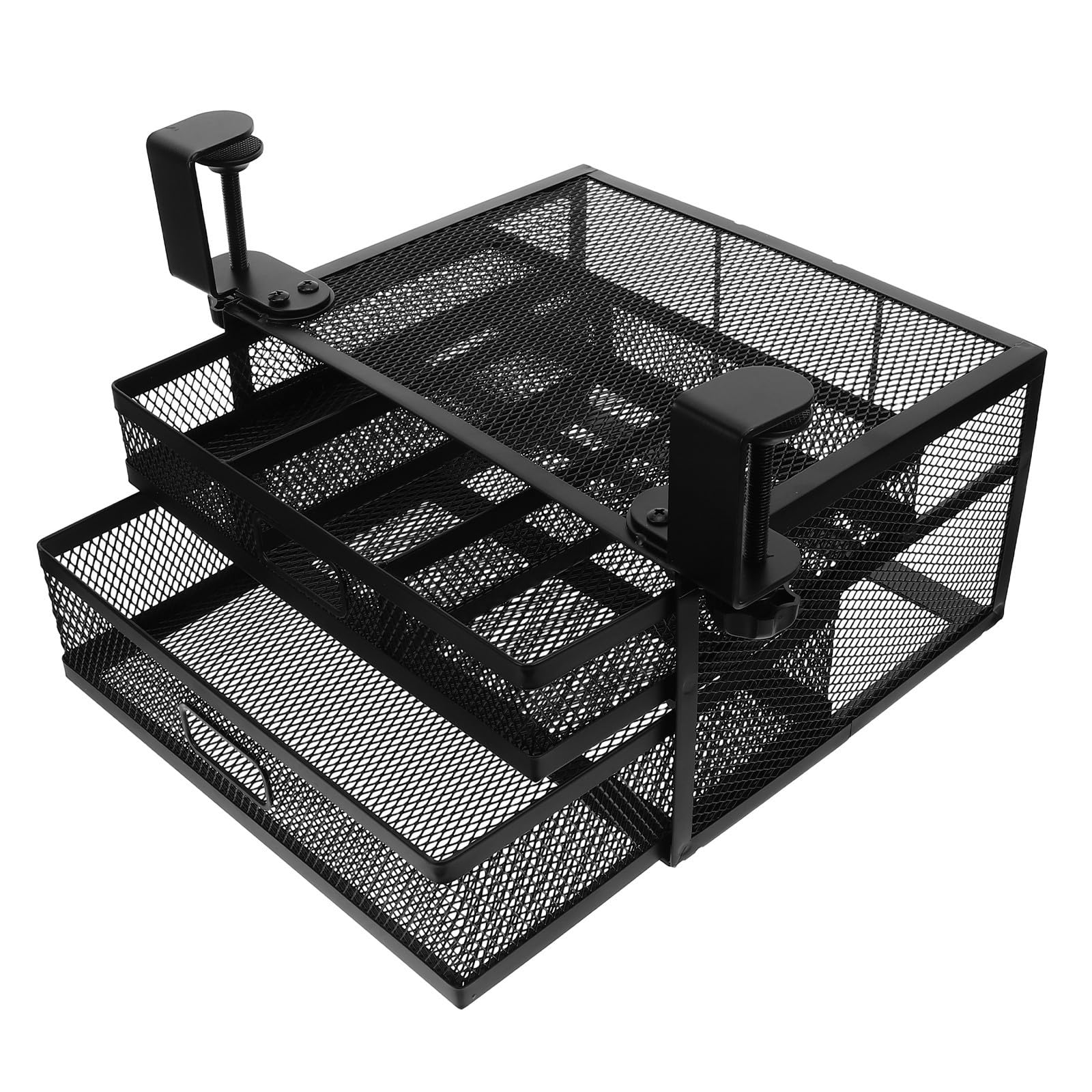DOITOOL Untertisch Klemm Organizer Schubladen aus Eisen 2 lagig Schwarz Ausziehbare Ablage für Workspace und Schrank Belastbar und Platzsparend
