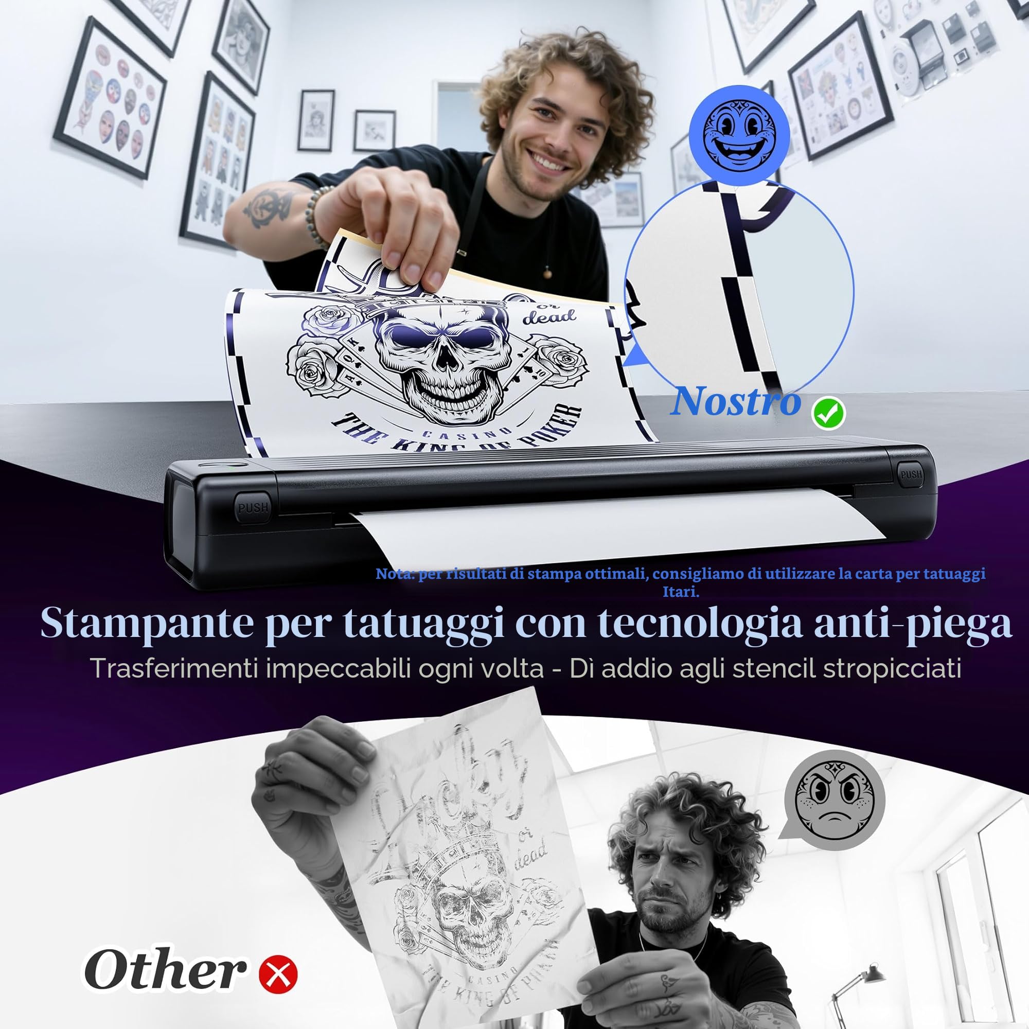 Itari Stampante Tattoo, Stampante Stencil Tattoo Compatibile con Phone e Tablet, A886 Plotter Macchine da Stampa per Artisti e Principianti con 10 Fogli di Carta Accessori per Tatuaggi, Nero