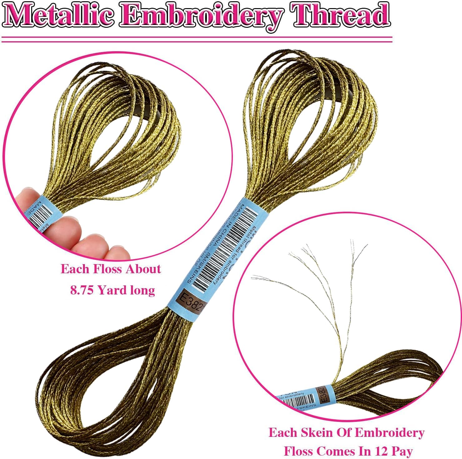 13 Skeins Embroidery Thread, 10 Colors Metallic Embroidery Floss Set, Polyester Cross-Stitch Threads for Hand Embroidery, String Art（10 Colors）